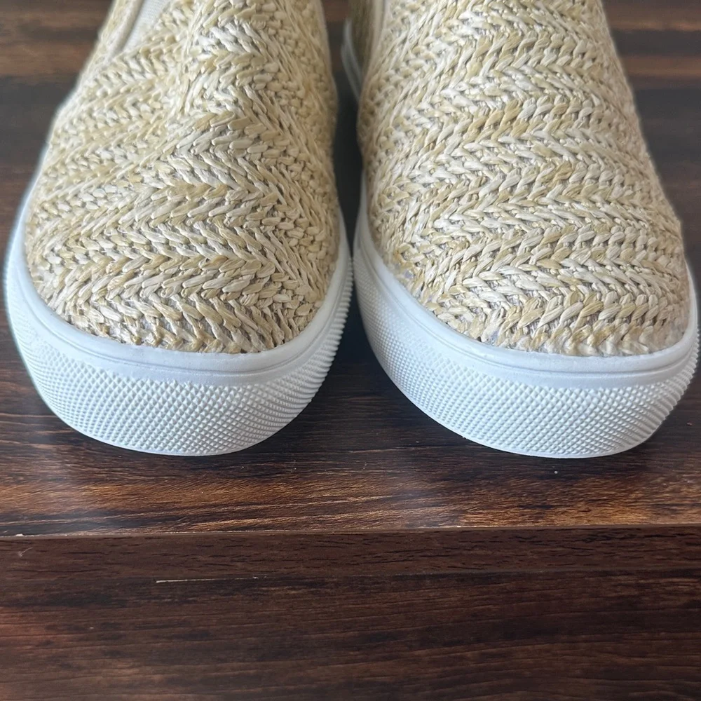 Nicole Miller Cream Braided Espadrille Slip-On Sneakers